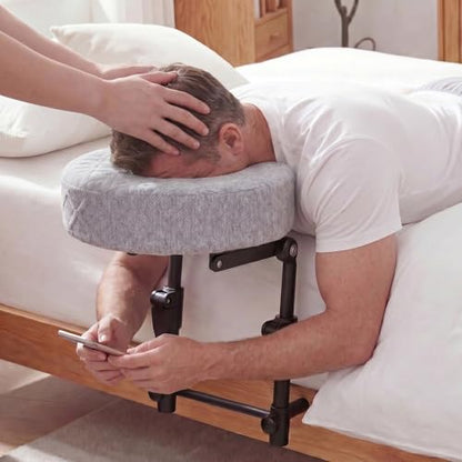 Portable Massage Headrest for Bed, Easy-Install Adjustable Face Cradle with Memory Foam for Couples, Home‑Spa Experience,Fits 6-17” Mattress, Grey