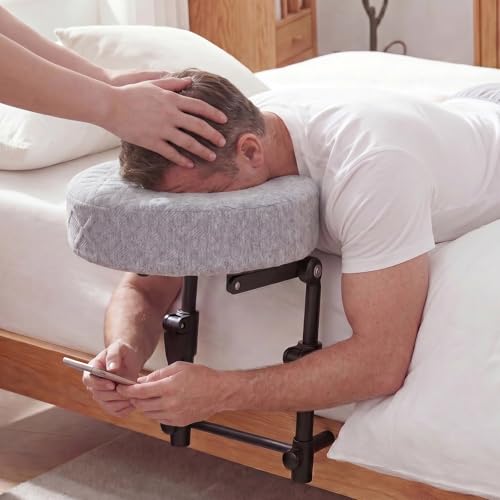 Portable Massage Headrest for Bed, Easy-Install Adjustable Face Cradle with Memory Foam for Couples, Home‑Spa Experience,Fits 6-17” Mattress, Grey