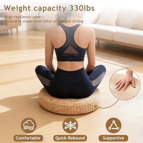Straw Cushion Floor Pillow Japanese Style Handcrafted Tatami Floor Cushion Mat Natural Woven Grass Seat Cushions Round Padded Room Floor Straw Mat for Home 40cm - size: 40*40*5cm