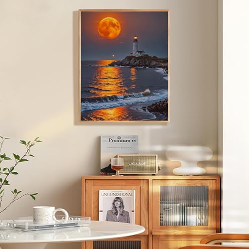 Fountor Moon Paint by Numbers Kit for Adults Beginner, Lighthouse Adult Paint by Number Kits on Canvas Without Frame, Acrylic Painting by Numbers for Home Decor Gift 16” W x 20”L - color: LOP0305, size: Frameless