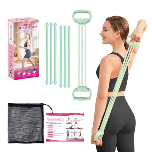 6 Gear Adjustable Resistance Bands, Fitness Resistance Bands Exercise Bands with Comfort Grips, Unisex, for Arms, Chest Extender, Home Workout, Fitness, Pilates - color: Green