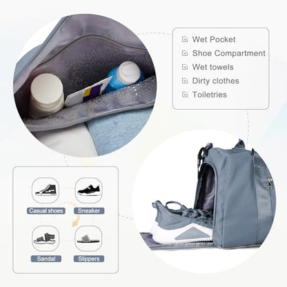 Gym Bag for Women Men with Shoes Compartment,Sports Duffle Bag Personal item travel Duffel Bags Tote Bag Small Carry on Weekender Overnight Bag Workout Dance Bag Hospital Holdalls Grey Blue - color: A6-Grey Blue