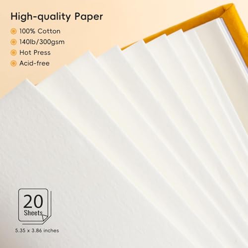 Arrtx 2-Pack Watercolor Sketchbook, 5.35x3.86 Hot Press | 100% Cotton, Acid-Free, 140LB/300GSM, Hardcover, 40 Sheets. Ideal Travel Journal for Artists & Students - size: 2 Pack