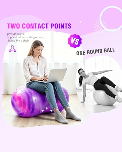 ZOOJOY Peanut Ball for Kids and Adults | 18/20Inch Anti-Burst Exercise Ball - color: Pink & Purple, size: 39 x 20 Inch