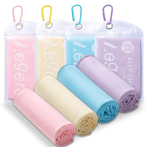 4Pack Cooling Towel 40"x12" Cooling Neck Wraps,Soft Breathable ChillyTowel - color: Cream Yellow / Sky Blue / Sakura Pink / Light Purple
