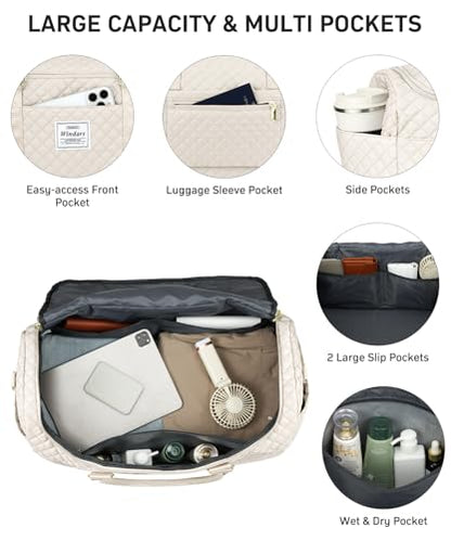 WINDARS Travel Duffle Bag, Weekender Bags for Women with Shoe Compartment, Overnight Bag with Toiletry Bag, Carry On Duffel Bags For Airplanes, Yoga Gym Duffel Bag, Beige - color: Beige