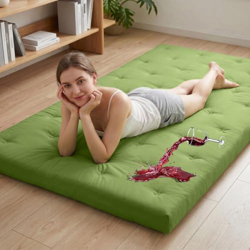 Syrinx Water Resistant Japanese Floor Mattress Futon, Twin Size 75"x39" | 4 Inch Thick Foldable Tatami Mat Sleeping Pad for Dormitory Guest Room Camping - color: Green, size: Twin(75"L x 54"W x 4"Th)