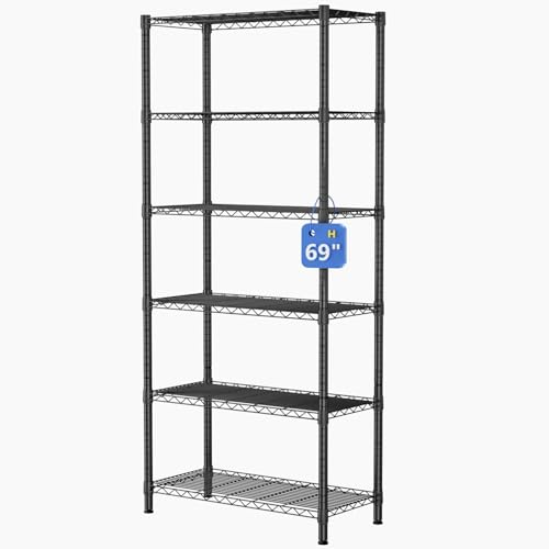 Golpart 6Tier Adjustable Storage Shelves Metal Wire Shelving Standing Shelf - color: Black, size: 6-tier-12"Dx22"Wx69"H