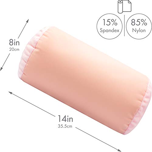 Microbead Bolster Neck Roll Pillow, 14x8 in Cylinder Tube, Cream Peach | Silky feel fabric helps prevent wrinkles & hair breakage; feather-light beads gently cushion head & shoulders as you rest - color: Cream Peach