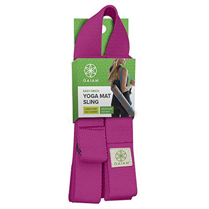 Gaiam Easy-Cinch Yoga Mat Sling - Durable Carrying Strap for Yoga Mat with Metal D-Rings for Secure Fit (No Mat Included) - color: Fuchsia Or Blue