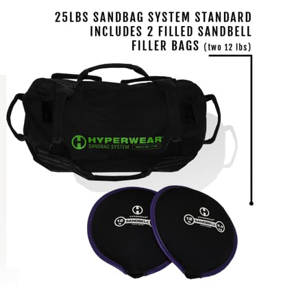 HYPERWEAR Adjustable Sandbag System, Heavy-Duty with Handles & Pre-Filled SandBell Filler Sandbags (25, 40, 80, 160 lbs) - color: XS 25 lbs Standard 2 Sandbells - Green, size: 25 lb Standard (2 x 12 lb SandBells)