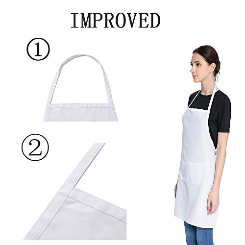 Total 6PCS White Apron for Women Adult Unisex Plain Color Bib aprons with 2 Front Pockets Washable Chef Aprons for Cooking Baking Kitchen Restaurant Crafting - color: White