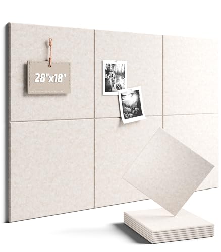 28" x 18" Felt Bulletin Board Tiles, Solid-Tile, Oatmeal | 6-Pack Cork Board Alternative, 30 Adhesive Tabs, Push Pin Board, Wall Decor, Office, Home, Classroom, Dorm - color: Oatmeal, size: Solid-Tile