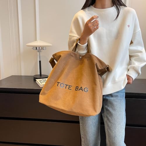 Canvas Retro Tote Bag - Large Capacity Commuter Handbag and Shoulder Bag - color: Coffee