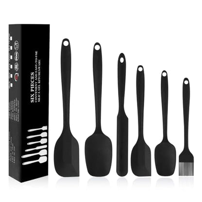 Silicone Spatulas Set of 6, Rubber Spoon Spatula Heat Resistant Spoonula One Piece Design Seamless Spatula Non-Stick Scrapers Baking Mixing Tool (Black) - color: Black