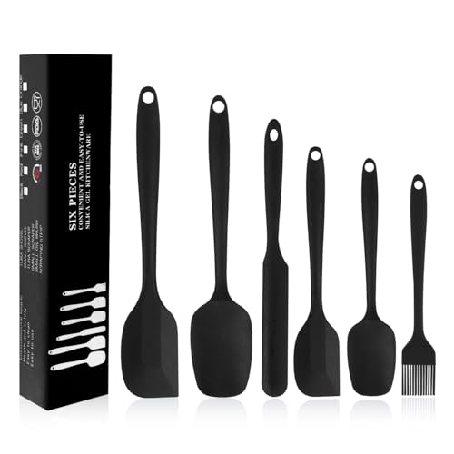 Silicone Spatulas Set of 6, Rubber Spoon Spatula Heat Resistant Spoonula One Piece Design Seamless Spatula Non-Stick Scrapers Baking Mixing Tool (Black) - color: Black