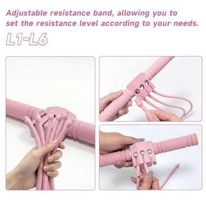 Pedal Resistance Band with Handles, Adjustable 6-Tube Detachable Workout Band, Thai Natural Rubber Tension Rope for Abs Arms Waist Legs, Home Fitness Equipment - color: pink