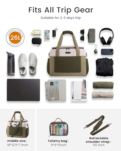 LOVEVOOK Small Gym Bag for Women & Men with Wet Pocket,26L Cute Waterproof Womens Gym Bag Travel Duffel Bags Workout Bag,Convertible Carry on Bag Overnight Bags Personal Item Travel Bag (Been Green,L) - color: Been Green - Off-white, size: L-Size