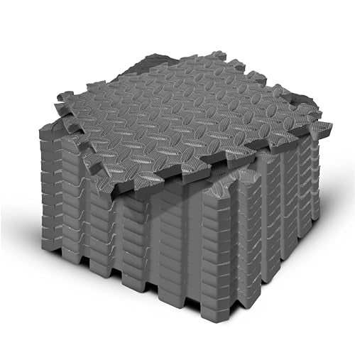 Yes4All EVA Interlocking Mats, Puzzle Floor Tiles, Foam Floor Padding with Border for Furniture, Home Space, Living Room, Garage 11 SQFT - color: Grey, style: 3/4" Thickness, 11 SQFT