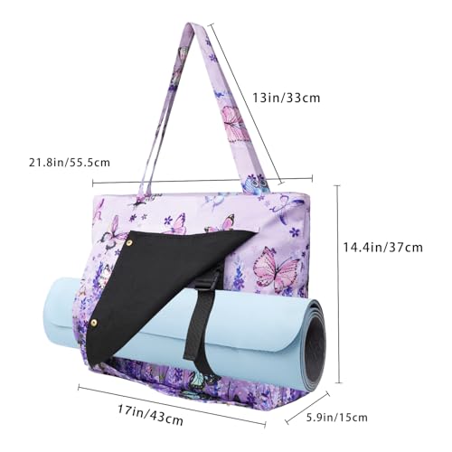 Yoga Mat Bag Yoga Bags and Carriers Fits All Your Stuff Yoga Tote Bag with Zipper Pocket Yoga Mat Carrier Pilates Bag Take in Out Mat Easily - color: Butterfly