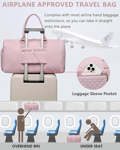 Women Weekender Travel Duffle Bag: Travel Duffel Overnight Bags with Shoe Compartment Large Carry on Tote with Toiletry Bag Weekend Traveling Yoga Gym Hospital Bag for Women with Wet Pocket Pink - color: 02-Pink, size: X-Large