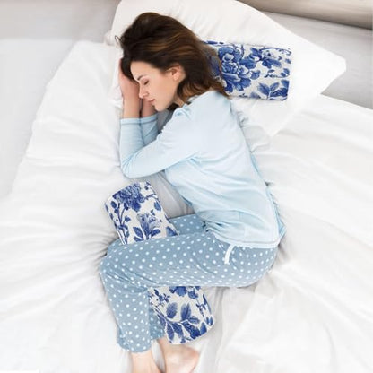 Bolster Pillow Neck Pillow Round Soft Health Memory Foam Pillows Long Cylindrical Body Pillow with Removable Cover Cute Back Yoga Blue and White Flowers Leaves 17" x 5.5" - color: Blue and White Flowers Leaves