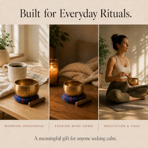 Handcrafted Tibetan Singing Bowl Set – 3.5” Sound Bowl for Meditation, Sound Healing & Yoga – Healing Instrument with Wooden Striker & Cushion – Authentic Hand-Hammered in Nepal