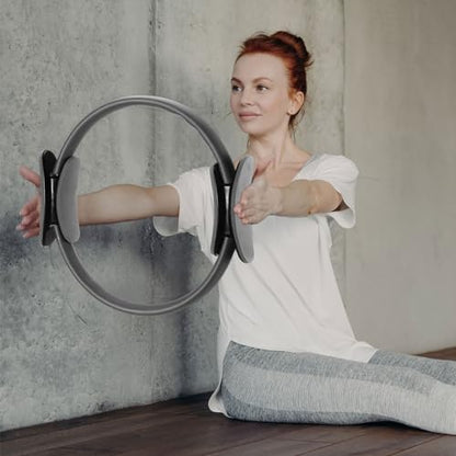 Syhood Pilates Ring 11. 81 Inch Pilates Circle Yoga Ring Magic Lightweight Flexible Workout Equipment for Fitness Physical Therapy Resistance Exercise Arms Legs - color: Grey