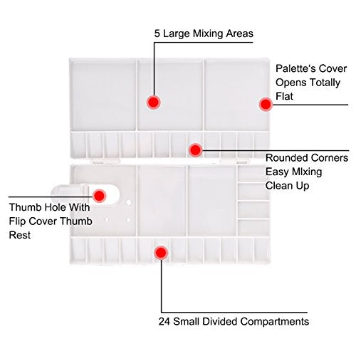 Transon Paint Palette Box 33 Wells for Mixing Gouache, Acrylic and Oil Paint with 1 Paint Brush - size: 33 Wells