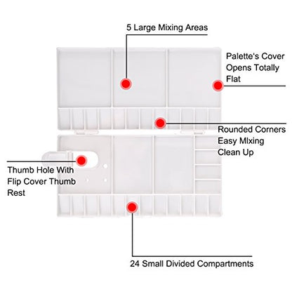 Transon Paint Palette Box 33 Wells for Mixing Gouache, Acrylic and Oil Paint with 1 Paint Brush - size: 33 Wells