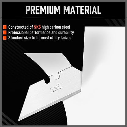 HORUSDY Pack Of 100 Utility Knife Blades, Box Cutter Blades Replacement with Dispenser, SK5 Carbon Steel