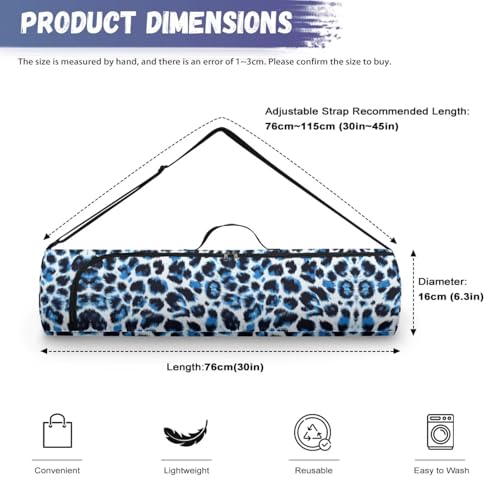 Yoga Mat Bag for Women & Men Full-Zip Yoga Mat Carrier Bag for Class Workout Park with Adjustable Strap - color: Blue Leopard Print