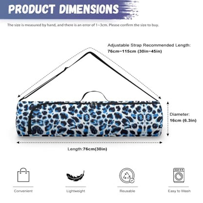 Yoga Mat Bag for Women & Men Full-Zip Yoga Mat Carrier Bag for Class Workout Park with Adjustable Strap - color: Blue Leopard Print