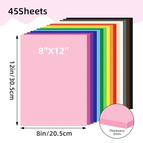 Conchpeople 45 Pack EVA Foam Sheets, 8x12in, 2mm DIY Craft Foam, 15 Colors | Soft EVA Foam, Easy to Cut for Scrapbooking, Party Decor, Handmade Projects, Versatile Craft Supply - color: 45 PACK-2MM-30x20CM