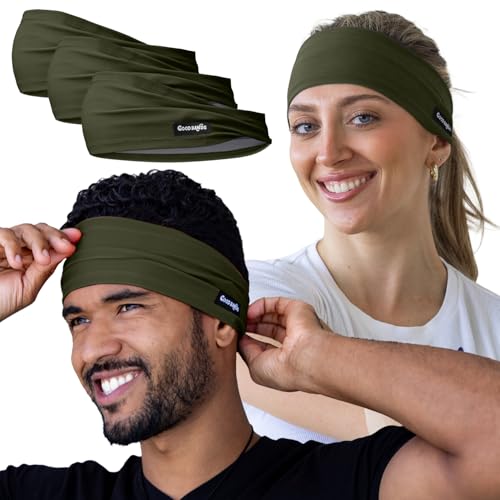 Good Bands Sweat Headbands for Men and Women, Non Slip Workout Sweatband - color: Army Green, size: Single