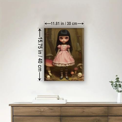 Aeontinity Forest Pink Doll Gothic Framed Canvas DIY Paint by Numbers Kit Bar Cafe Cave Home Room Wall Bathroom Porch Patio Decor Gift, 16 x 12 Inch - color: FOREST PINK DOLL