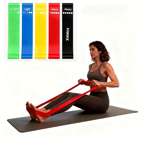 5 PCS Resistance Bands, Exercise Bands Set for Strength Training, Yoga, Long Flat Stretch Bands for Home Gym Workouts(Red, Yellow, Blue,Black,Green)