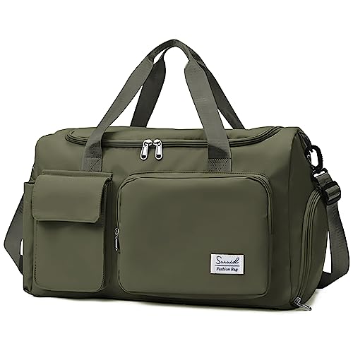Suruid Gym Bag with Shoe Compartment, Sports Duffle Bag for Women, Agreen - color: Olive Green