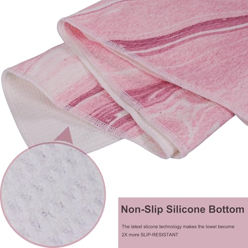 VI-FA Soft Yoga Mat Towel Hot Yoga Towel Non Slip Microfiber Yoga Mat Cover with 6 Feet Yoga Strap/Mat Carry Strap for Workout, Gym, Fitness -Pink Marble Pattern 68" X24''
