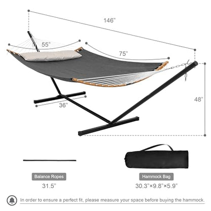 Quick Dry Hammock with 12FT Stand and Carrying Bag, Dark Grey | Double Hammock with Hammock Steel Stand for Indoor, Outside, Garden, Poolside, 450 Lbs Capacity - color: Zquick Dry-dark Grey