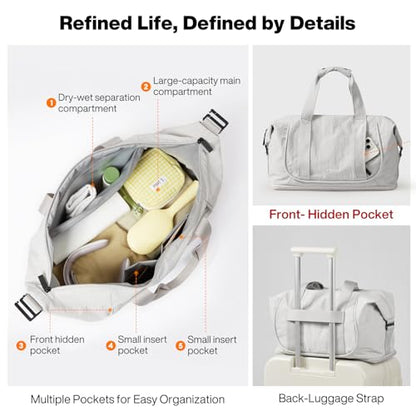 mixi Travel Tote Bag for Women Large Expandable Travel Bag Waterproof Lightweight Carry On Personal Item Handbag - color: Light Gray