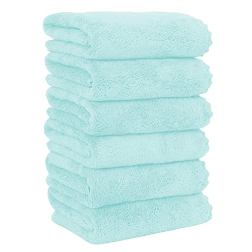 MOONQUEEN 6 Pack Premium Hand Towels - Quick Drying - Microfiber Coral Velvet Highly Absorbent Towels - Multipurpose Use as Hotel, Bathroom, Shower, Spa, Hand Towel 16 x 28 inches(Frozen Blue) - color: Frozen Blue, size: Hand Towels - 6 Pack