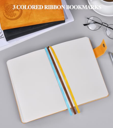 PAIBAS Blank Journal Notebook, A5 Hardcover Leather Sketchbook with 200 Pages Thick Blank Paper for Men Women, Unlined Drawing & Writing Journal, 5.9" x 8.4" Plain Notebook (yellow) - color: Yellow, size: Blank Page