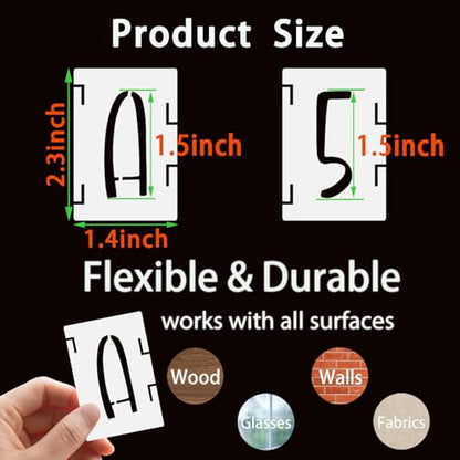 BAMIDELE 1.5 Inch Alphabet Letter Stencils, 42 Pcs Reusable Plastic Letters NumbersSymbol Interlocking Drawing Template Kit for Painting on Wood, Fabric, Rock, Chalkboard, Door Porch, Wall, Signage - size: 1.5 Inch