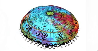 CRAFT KALA 32" Large Round Bohemian Floor Pillow Cover Boho Pouf Cover Mandala Meditation Room Pillows Cover Adults Seating Poufs Cushion Cover for Kids Reading Playroom Multi Zodiac - color: Multi Zodiac