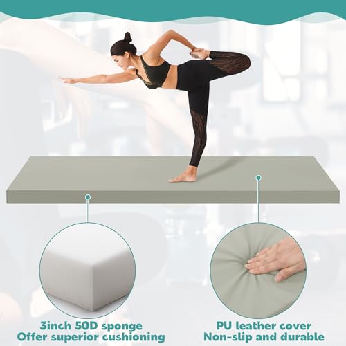 MABOZOO 3 Inch Thick Yoga Mat, Extra Thick Gymnastics Mat With Carrying Handles for Men Women, PU Leather Anti-Tear Fitness Foam Exercise Mat for Yoga, Pilates, Stretching - color: Gray