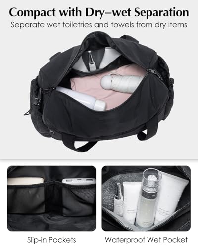 Small Gym Bag, Mini Gym Bag with Yoga Mat Holder & Wet Compartment, Black - color: Puffer Black