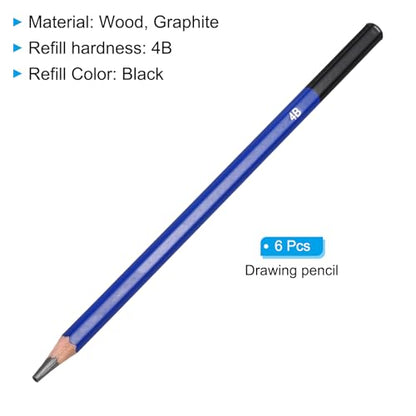 PATIKIL 4B Drawing Pencils, 6PCS Sketch Pencils for Drawing, Art, Painting, Classroom, Office, Home; Black, 4B Hardness, Broad Point, Ergonomic Grip, Wood, Graphite Material - size: 1 Count (Pack of 1), style: 4B