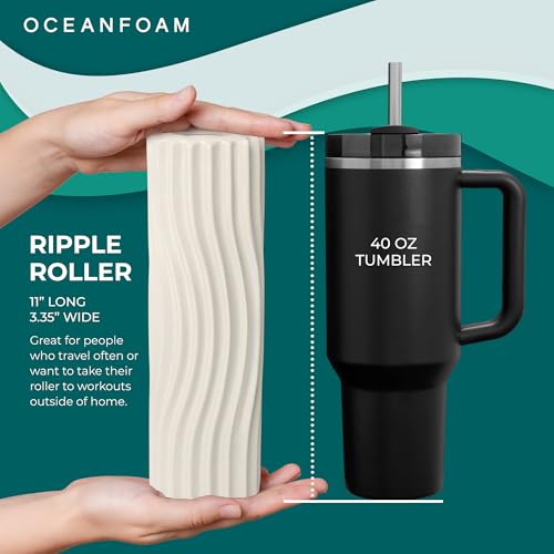 Oceanfoam Travel & Quick Relief Foam Roller Kit – Compact Firm Foam Roller & Massage Ball for Muscle Rolling, Gym, Travel, Office & On-the-Go Use (Natural)