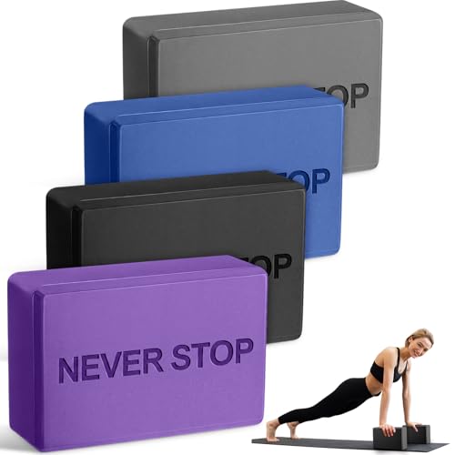 RoundFunny 4 Pack Yoga Blocks Non Slip Pilates Foam Brick - color: Multicolor